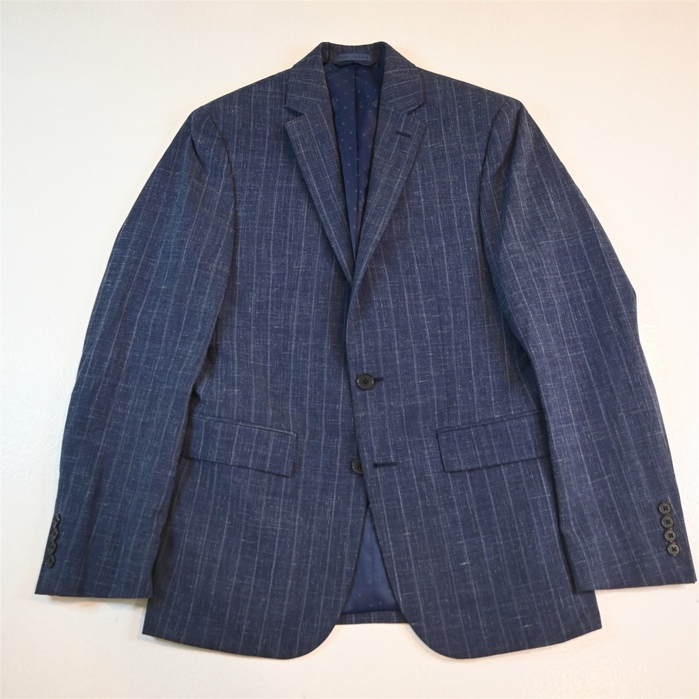 Ryan Seacrest 38R Blue Wool Linen Slub Mens Blazer Suit Jacket Sport Coat